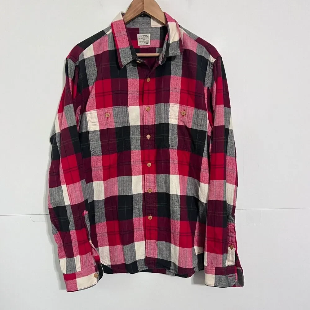Vintage J Crew Mens Flannel-Slim Fit Shirt Size L Multicolor Plaid Long Sleeve